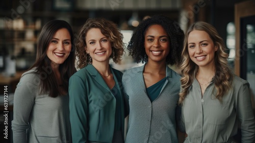 young attractive multiracial professional women in a group smiling