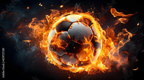 arafed soccer ball in flames with a black background Generative AI