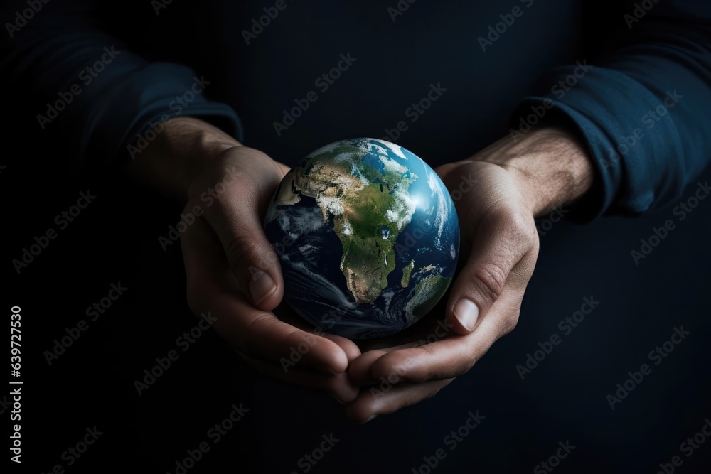 two hands holding the planet earth with a dark studio backdrop two hands holding the planet earth with a dark studio backdrop