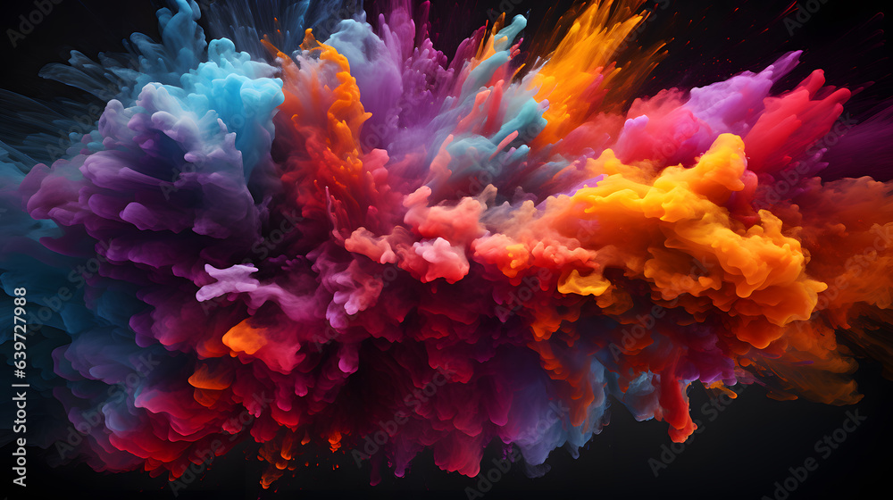 a close up of a colorful cloud of smoke on a black background Generative AI