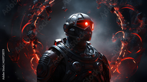 arafed image of a man in a futuristic suit with glowing red eyes Generative AI