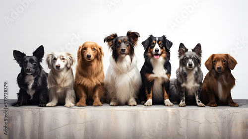 arafed group of dogs sitting on a ledge together Generative AI