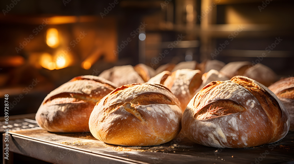 araffy loafs of bread sitting on a counter in front of a fire place Generative AI