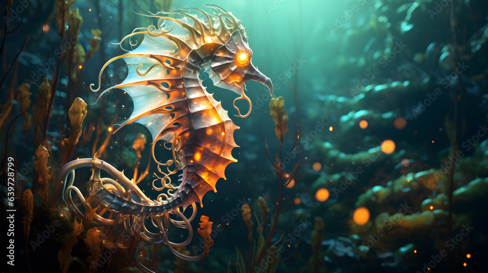 there is a sea horse that is standing in the water Generative AI