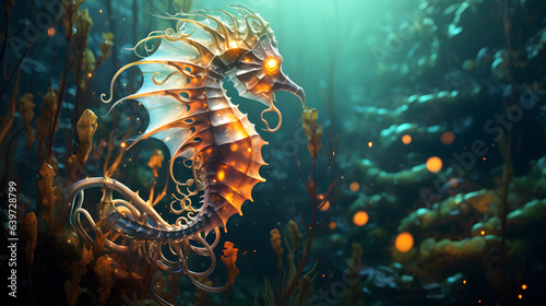 there is a sea horse that is standing in the water Generative AI
