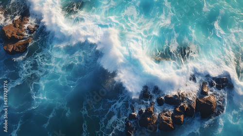 araffes of water splashing on rocks in the ocean Generative AI