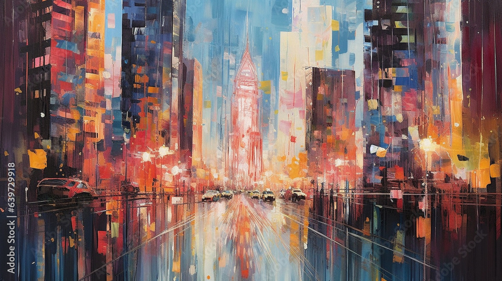 Watercolor painting of abstract cityscape, urban, people, and skyscraper scenes. Digital art illustration. Watercolor painting of abstract cityscape, urban, people, and skyscraper scenes. Digital art illustration.