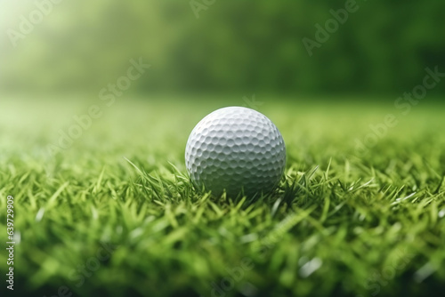 Golf ball on the green grass background. 