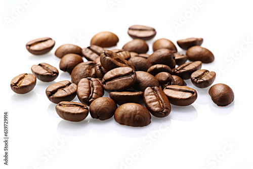 Roasted coffee beans on a white background. 