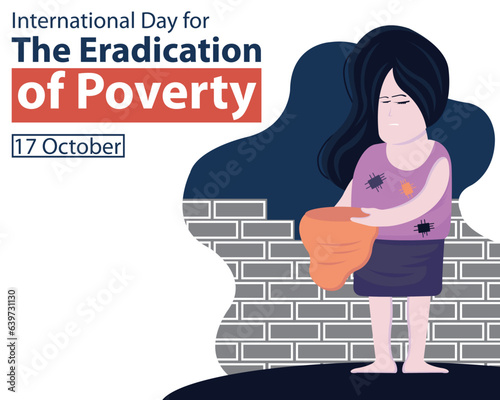 illustration vector graphic of a woman was begging on a city street, perfect for international day, the eradication of poverty, celebrate, greeting card, etc.