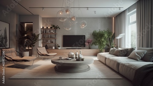 White interior design. Created with Generative AI technology.