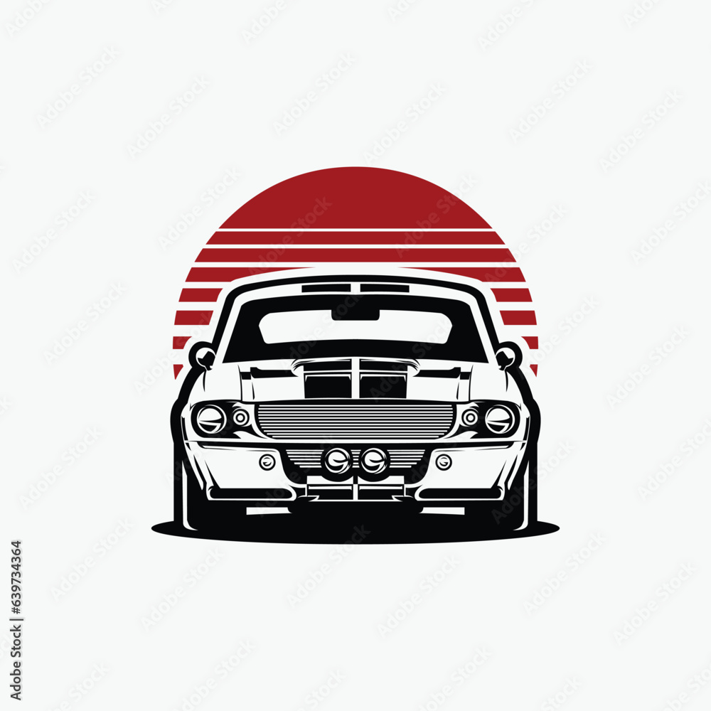 Classic American Muscle Car Front View Vector Art Illustration Isolated in White Background. Best for Automotive Tshirt Design