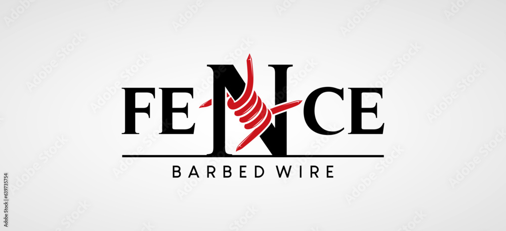 Fototapeta premium Barbed wire fence logo vector symbol design template combined with letter N