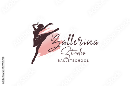 vector beautiful woman dancing ballet for logo design of ballerina or dance art studio