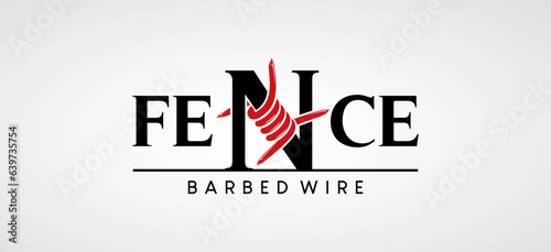 Barbed wire fence logo vector symbol design template combined with letter N
