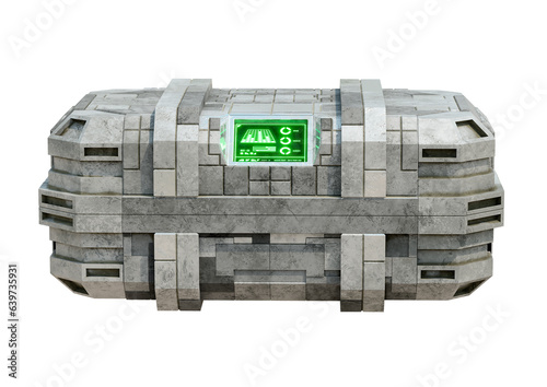 Hi-tech futuristic sci-fi container isolated on white background. concept of storage military equipment and games asset