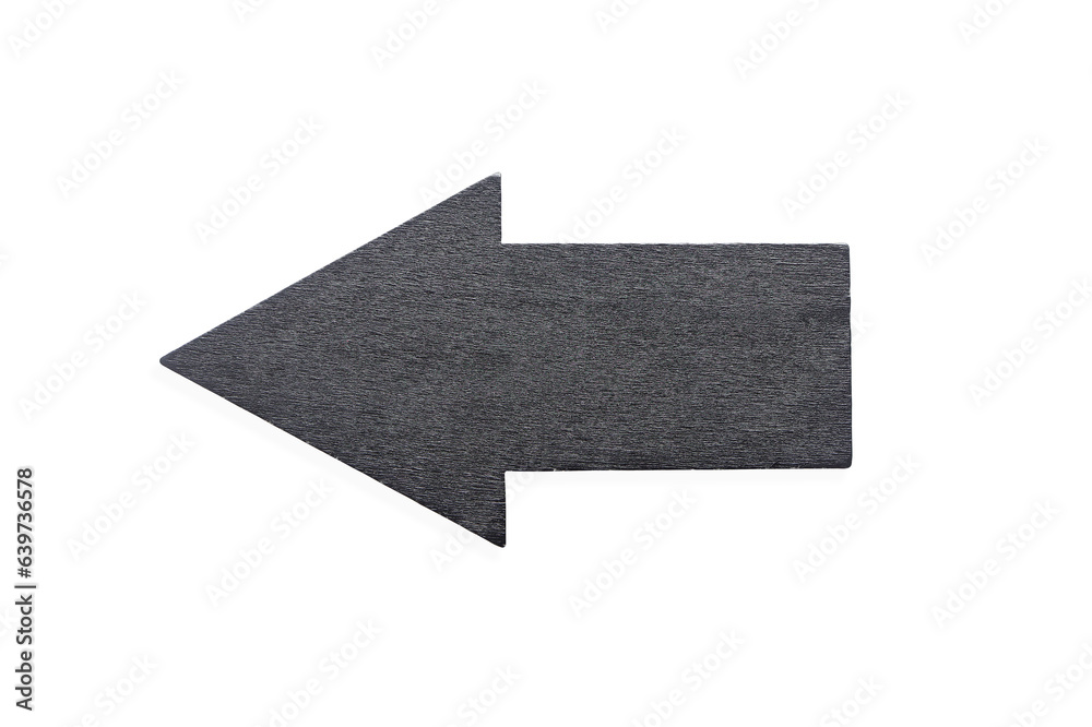 Obraz premium Close up of wooden arrow pointing to the left on white background with clipping path. Business concept.