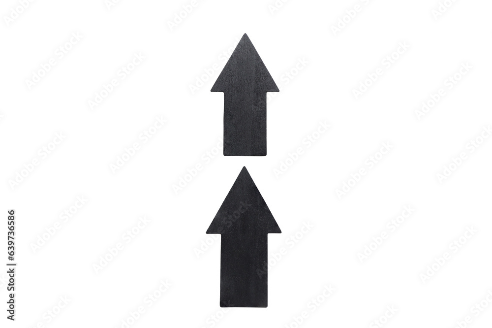 Two wooden arrows point up on white background with clipping path. Business concept. Two wooden arrows point up on white background with clipping path. Business concept.