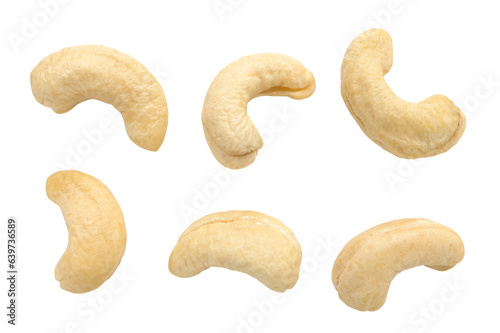 Close up of Fresh tasty cashew nuts on white background with clipping path.
