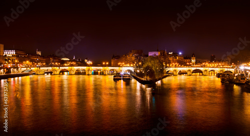 River Seine and Pont Neuf bridge at Night, Parius, France © Dordo