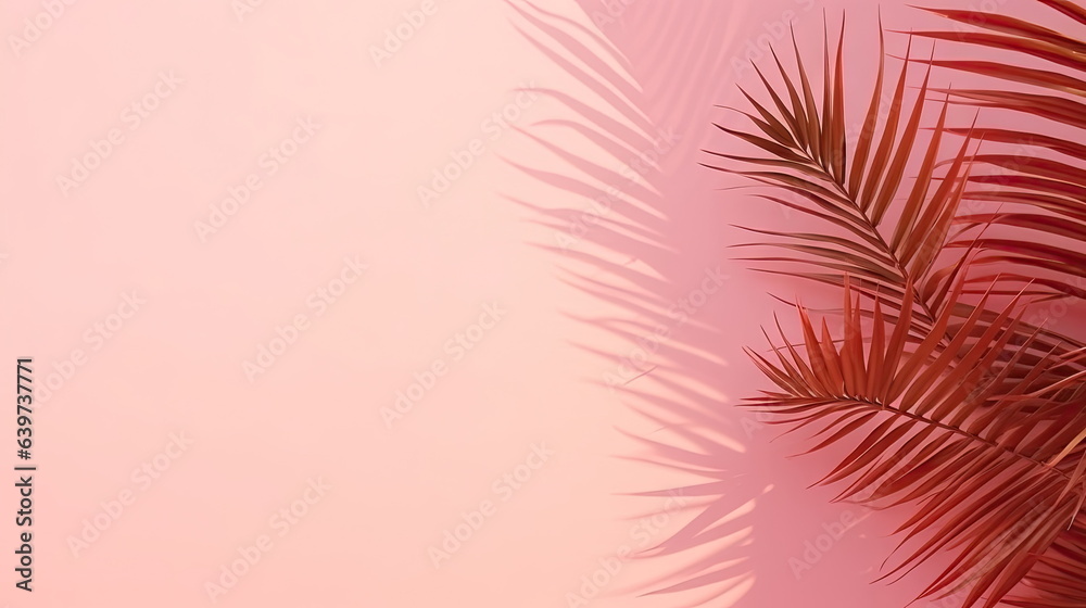 Shadow from palm leaves on the pink wall, abstract background Shadow from palm leaves on the pink wall, abstract background