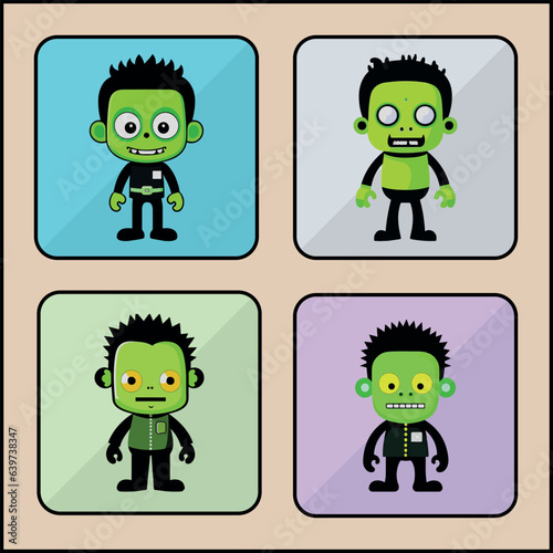 Frankenstein vector icon art set