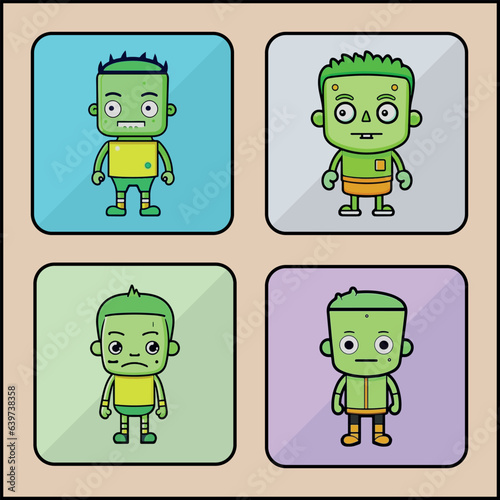 Frankenstein vector icon art set