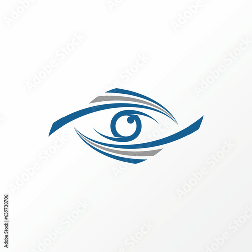 Logo design graphic concept creative abstract premium vector stock sign vision eye with 6 swoosh on top down Related to healthy care eyesight illusion