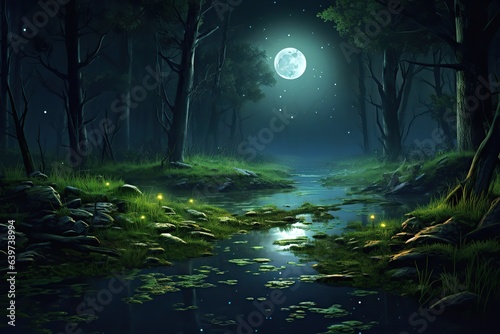 Mysterious night forest landscape. Ai art © Ara Hovhannisyan