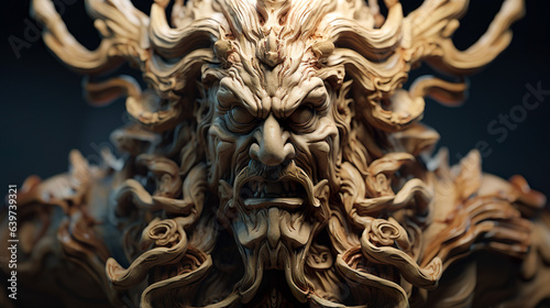 神の怒りを表現した木彫り像