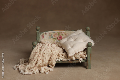 Newborn photography digital background prop. Bench on a brown painted canvas.