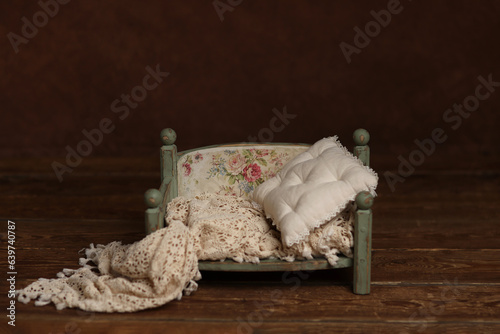 Newborn photography digital background prop. Bench on a brown painted canvas.