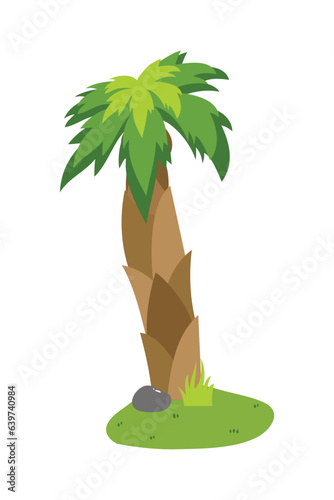 Palm Tree Illustration In Flat Style Isolated In White Background. Tropical Summer Plant Illustration. 