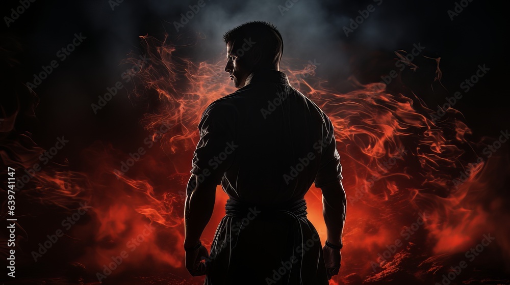 Dramatic portrait of Athletic man on dark background. Martial arts athlete, AI Dramatic portrait of Athletic man on dark background. Martial arts athlete, AI