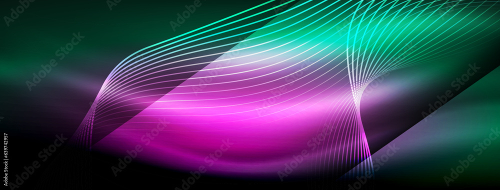 Glowing neon wave abstract background - vibrant, luminescent waves pulsate in a captivating and electrifying display Glowing neon wave abstract background - vibrant, luminescent waves pulsate in a captivating and electrifying display