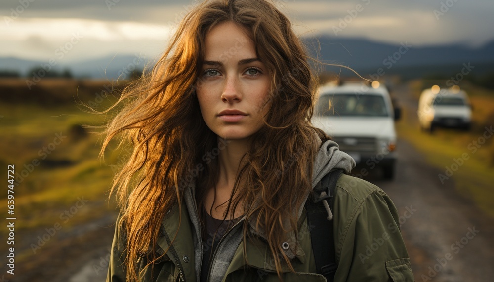 Teenage girl by the side of the road. Teenage girl by the side of the road.