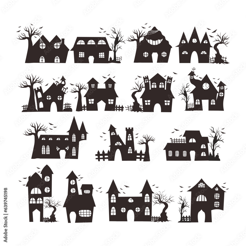 Haunted House Silhouette Illustration Isolated In White Background Haunted House Silhouette Illustration Isolated In White Background