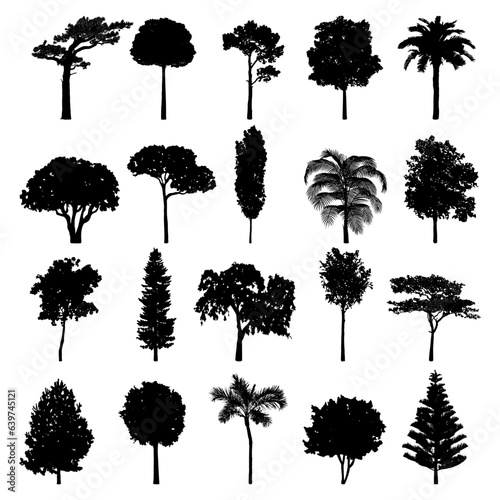 vintage trees and forest silhouettes set