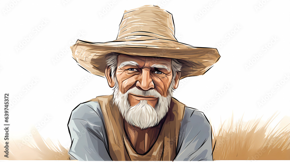 hand drawn cartoon illustration of cute old farmer Stock Illustration ...