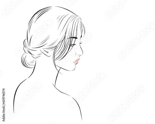 girl face long hair portrait isolated on white background. hand drawn vector illustration
