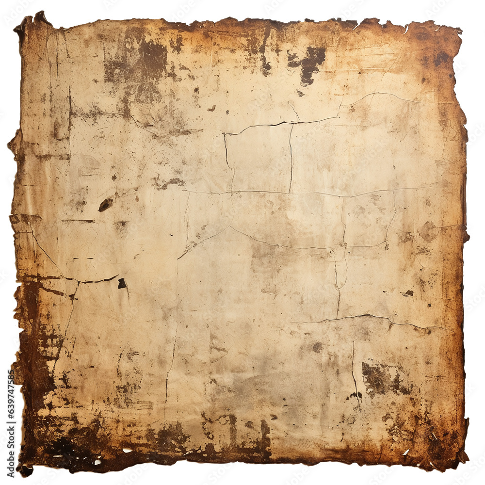 Old paper sheet isolated on transparent background.