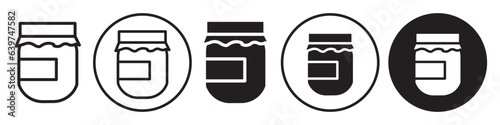 Jam Glass Icon. Vector symbol of honey or mason jar with top lid cap. Flat outline of edible storage container for farm fresh food. logo Set of homemade pickle pot with pure marmalade. Sign of bottle 