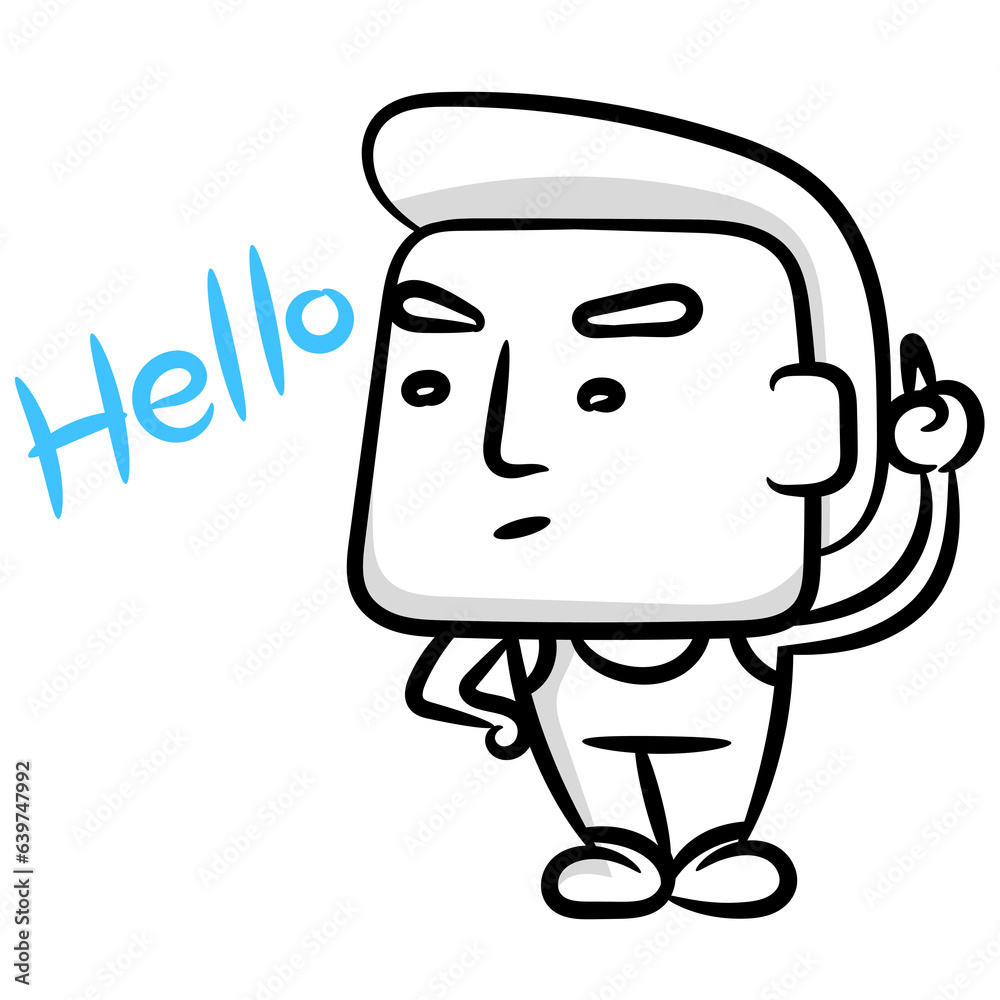Young man cartoon say hello gesture Young man cartoon say hello gesture