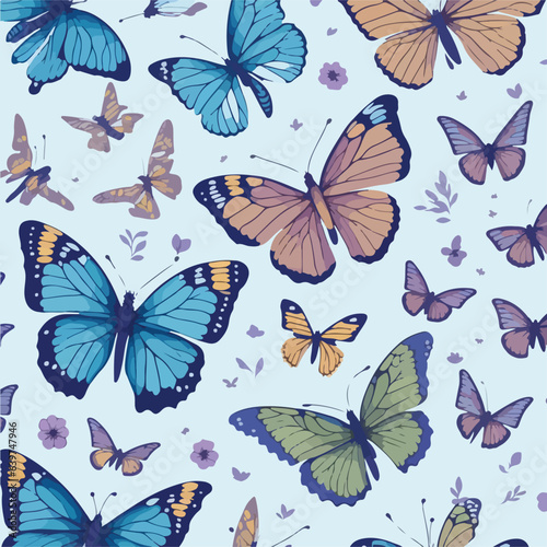 Butterflies seamless pattern. Watercolor set pattern of butterfly isolated on white background. © strrgraphic