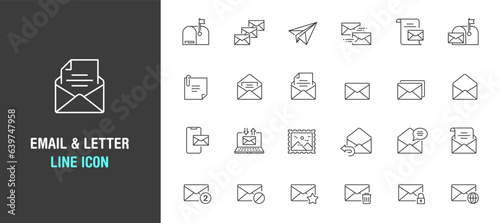 Simple set of e-mail and letter vector line icon. Isolated on white background