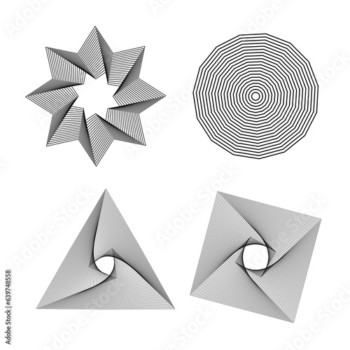 black and white stars, Circle Geometric Ornament Collection Isolated on White Background
