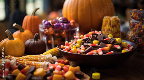 Halloween candy sweets on tabletop, trick. or treat dessert food portrait