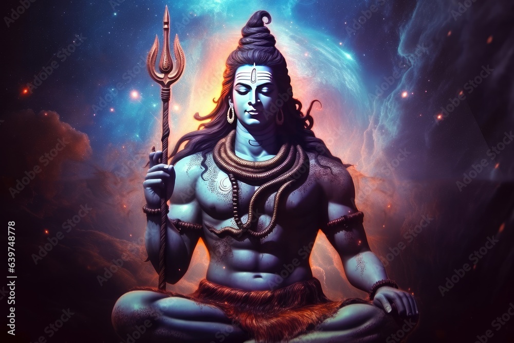 Lord Shiva in a transcendental spiritual image against the background of the cosmos. Mahamaya. Gurudeva. electronic art. Generative AI, Generative AI Lord Shiva in a transcendental spiritual image against the background of the cosmos. Mahamaya. Gurudeva. electronic art. Generative AI, Generative AI