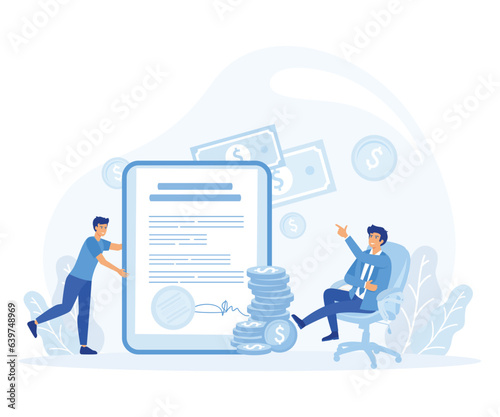 Satisfied businessman hold good financial notice. Positive decision and profitable money transaction conclusion. Loan approval message. flat vector modern illustration 