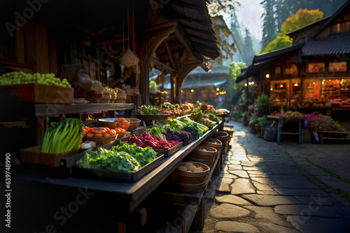 stalls with fresh vegetables and greens on local farmers market © Olesia Bilkei